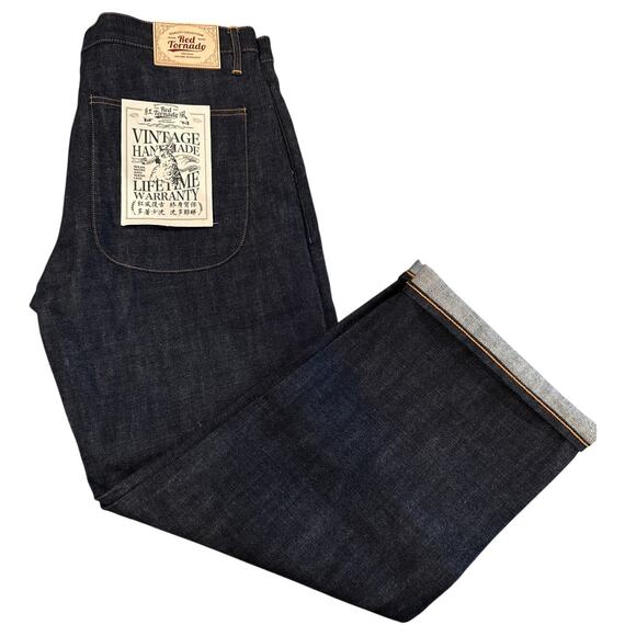 Red Tornado Loose Fit Selvage Denim Mens Jeans 38x30 Straight Leg Button Fly - Picture 1 of 12
